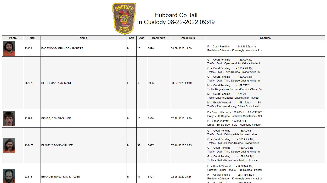 Custody - Hubbard County, Minnesota