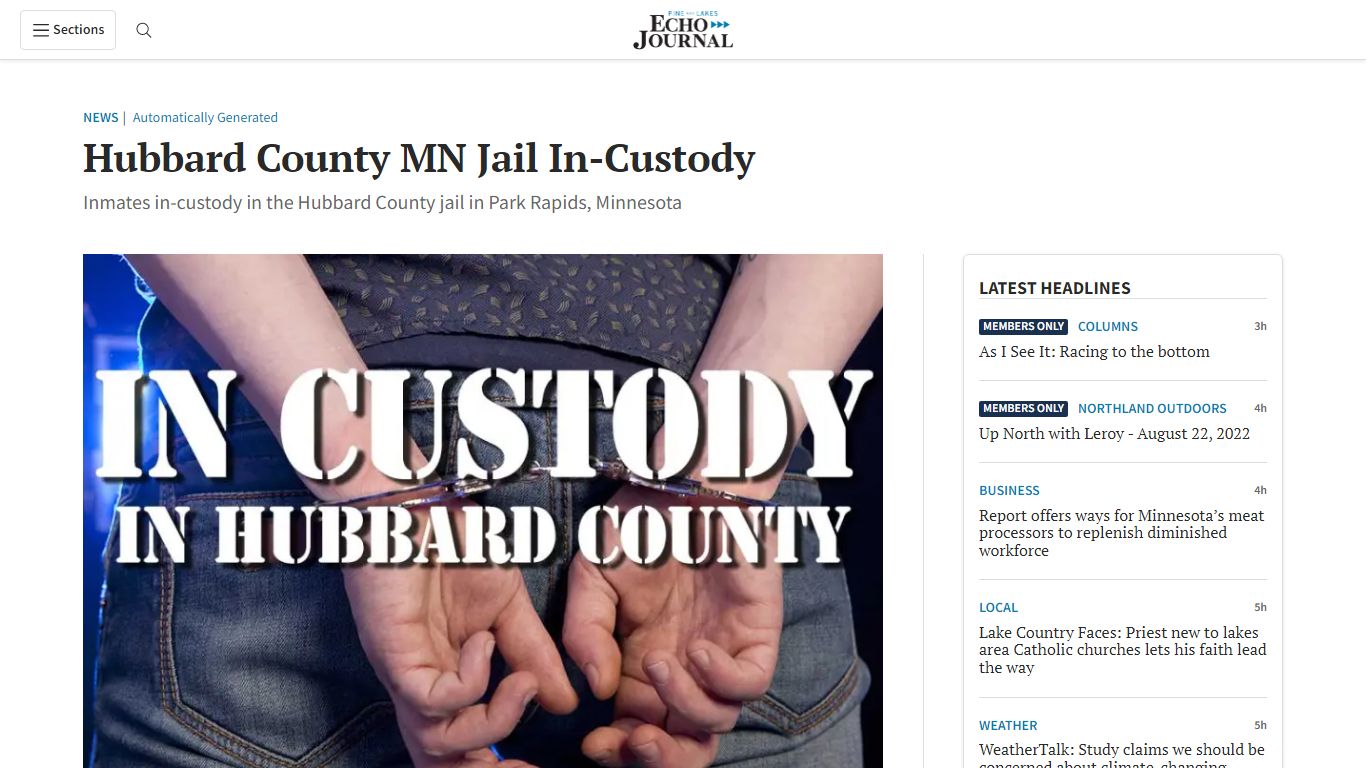 Hubbard County MN Jail In-Custody - Pine & Lakes Echo Journal